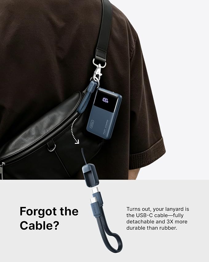 INIU Ultra Compact Power Bank, 10000mAh 45W Fast Charging Portable Charger with Detachable USB-C Cable & Stand, Flight-Safe Travel Battery Pack for iPhone 17 16 15 Pro Max Air, Samsung S26, iPad, etc