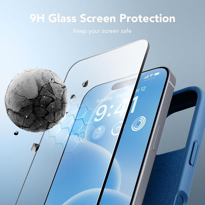 GONEZ Magnetic for iPhone 16 Pro Case, Compatible with MagSafe, [Screen Protector + Camera Lens Protector], Silicone Shockproof Anti-Scratch Protective Phone Case 6.3 inch, Lake Blue