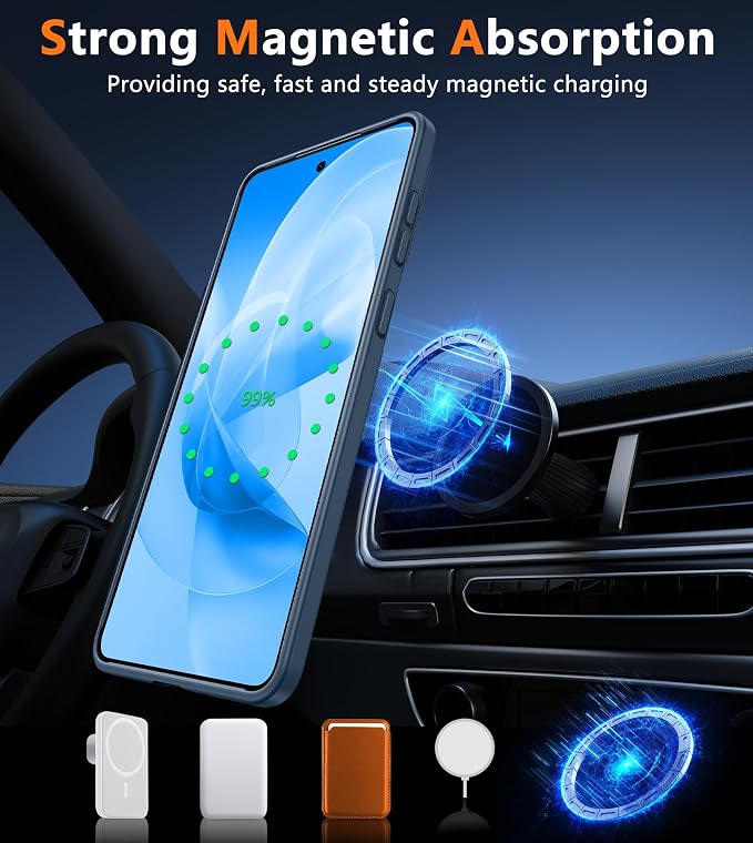 FNTCASE for Samsung Galaxy S25 Edge Case: [Compatible with Magsafe] Translucent Matte Cases with [Screen Protector] Military Grade Shockproof Protective Magnetic Phone Cover (Blue 6.7 inch)