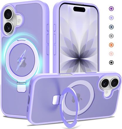 Ultra-Magnetic Stand for iPhone 17 Case [Military Drop Protection] [Compatible with MagSafe] Shockproof Translucent Matte Slim Ring Holder Case for iPhone 17 (Lavender Purple)