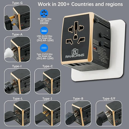 International Power Adapter 45W with 5-Port (3x USB-C + 2x USB-A) Wall Charger for 150+ Countries - Compact Universal Travel Plug Adapter for USA, EU, UK, AU, Asia