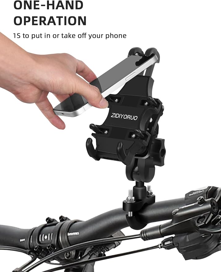 ZIDIYORUO Motorcycle Phone Mount with Vibration Dampener, One-Hand Operation Bike Phone Holder Holds 4.7"-7.1" Cell Phones on Handlebar, ATV Cell Phone Holder for Bike Motorcycle Scooter ATV