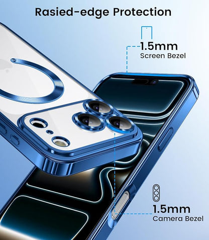 Slim Thin for iPhone 17 Pro Max Case Clear, Compatible with MagSafe, Built-in Camera Lens Protector, Shockproof Protective Phone Case, Soft Electroplated Magnetic Cover, Deep Blue