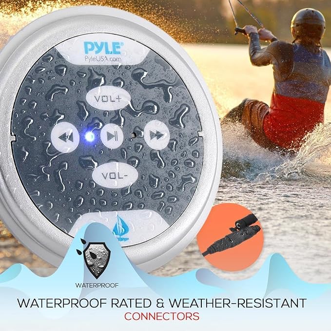 Waterproof Bluetooth Marine Amplifier Receiver - Weatherproof 2 Channel Wireless Amp for Stereo Speaker with 600 Watt Power, Wired RCA, AUX and MP3 Audio Input Cable - Pyle PLMRMBT5S (Silver)