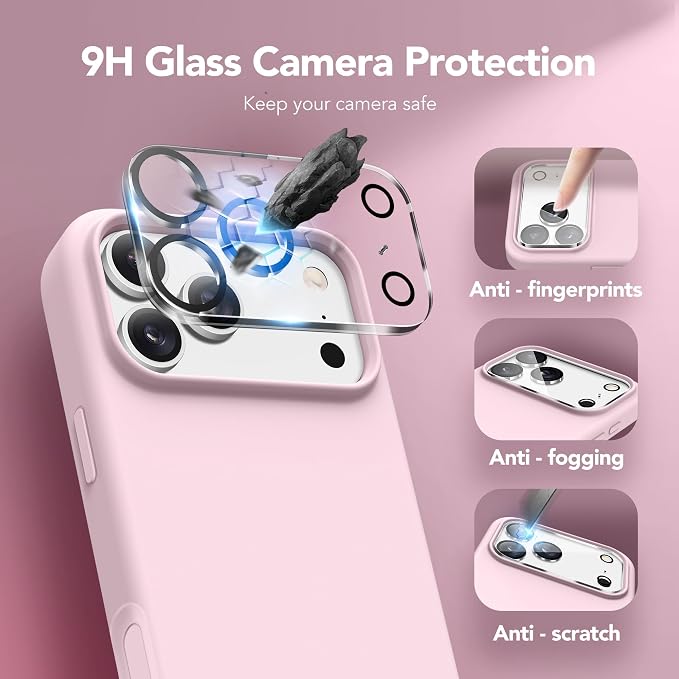 GONEZ Magnetic for iPhone 17 Pro Max Case, Compatible with MagSafe, [Screen Protector + Camera Lens Protector], Liquid Silicone Anti-Scratch Shockproof Protective Phone Case 6.9 inch, Pastel Pink