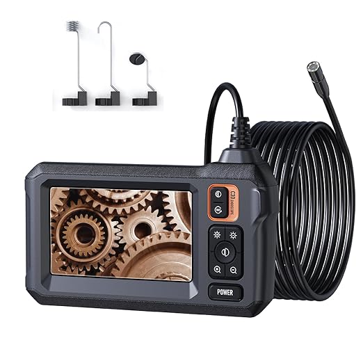 Endoscope Camera with Light, Inspection Borescope Camera with 4.3" IPS Screen, 1920P HD with 8 LED Lights, 16.5FT Semi-Rigid Cord Bore Scope, IP67 Waterproof Endoscope for Sewer, Dual Lens(Orange)