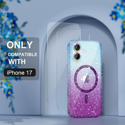 Choiche Magnetic for iPhone 17 Case Compatible with MagSafe, Women Cute Glitter Sparkly Phone Case with Diamond Camera Lens Protectors, Military-Grade Drop Protection 6.3" (Blue/Purple)