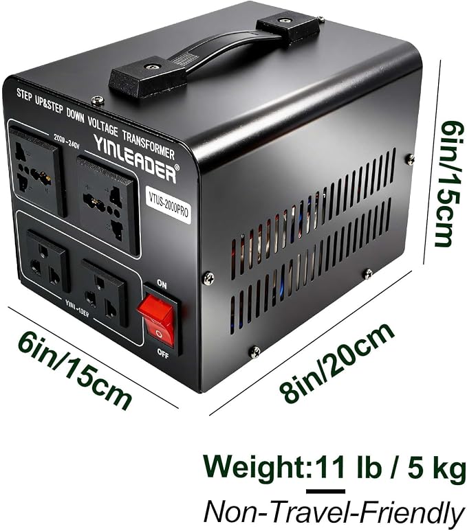 Yinleader 2000W PRO 110V to 220V Voltage Converter Step Up/Down Transformer | 110-120V/220-240V for 220/230/240V Global Appliances use in US