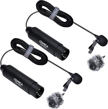 COMICA XLR Microphone CVM-V02O 2 Pack 14.76 fts Phantom Power Omni-Directional Lavalier Lapel Microphone for Canon Sony Panasonic Camcorders Zoom H4n H5 H6 Tascam DR-40 DR-60D DR-70D DR-100 Recorders