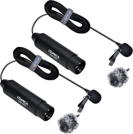 COMICA XLR Microphone CVM-V02O 2 Pack 14.76 fts Phantom Power Omni-Directional Lavalier Lapel Microphone for Canon Sony Panasonic Camcorders Zoom H4n H5 H6 Tascam DR-40 DR-60D DR-70D DR-100 Recorders