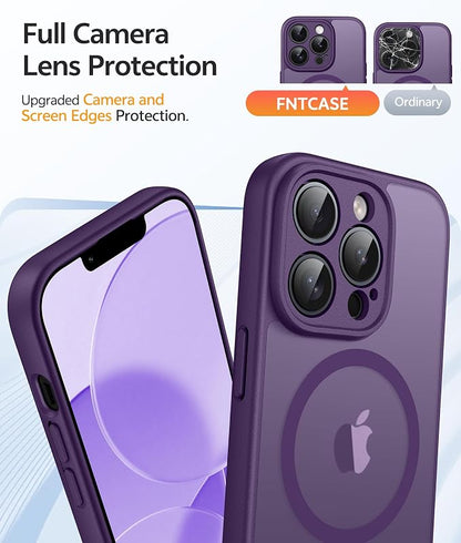 FNTCASE for iPhone 13 Pro Max Case, Fit for Magsafe, Full Camera Protection | Translucent Matte Magnetic Phone Back, 14FT Military Grade Drop Proof, Slim Shockproof Protective Cover, Purple