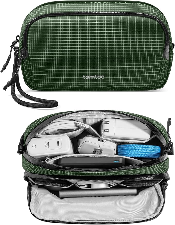tomtoc Electronic Organizer Travel Case Performance, Dual Compartment Bag | Water Resistant Cable Organization Storage for Charger, Cord, Phone, Hard Drive, Power Bank, Accessories Travel Essentials