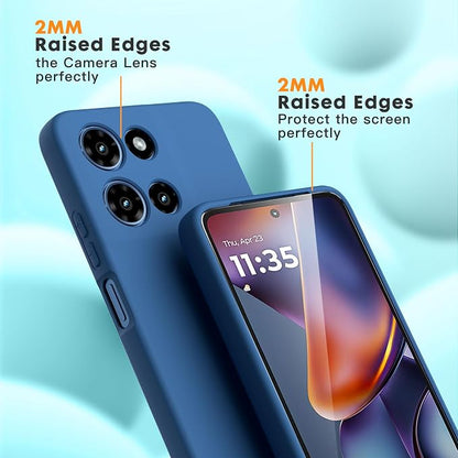 for Motorola Moto G 2025 Case, 2 Pack Tempered Glass Screen Protectors, Soft TPU Liquid Silicone Shockproof Gel Case-Blue