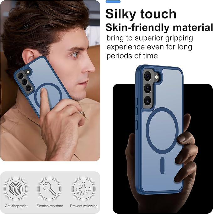 Pilaru for Samsung Galaxy S22 Case [Compatible with Magsafe] Translucent Matte Magnetic Phone Case,Slim Thin Duty Shockproof Protection Cover with 2pc HD Screen Protector-Dark Blue