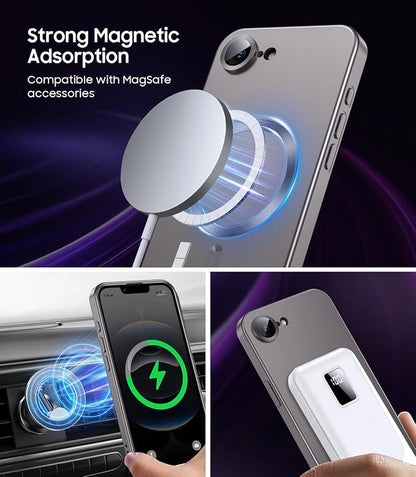 Magnetic for iPhone 17e Case/iPhone 16e Case [Compatible with MagSafe][Built-in Camera Lens Protector] Slim Soft Silicone Bumper Shockproof Metallic Luster 17e Phone Case (Gray)
