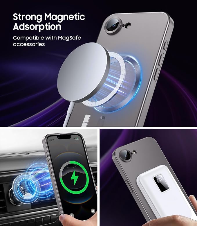 Magnetic for iPhone 16e / 17e Case [Compatible with MagSafe][Built-in Camera Lens Protector] Slim Soft Silicone Bumper Shockproof Metallic Luster 17e Phone Case (Gray)