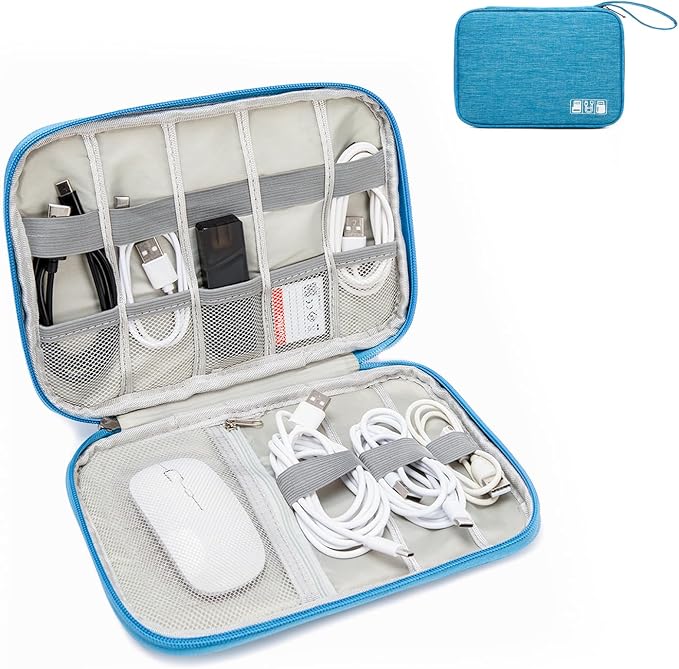 Cord Organizer Travel Case, Cable Organizer Bag for Chargers, USB Cables, Power Bank & Electronics Accessories, Portable Tech Organizer Pouch with Mesh Pockets, Water Resistant Travel Gear Bag