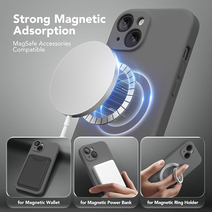 Magnetic for iPhone 13 Case, Compatible with MagSafe, [Full Camera Protection][Screen Protector] Silicone Shockproof Protective Phone Case for iPhone 13 6.1", Dark Gray
