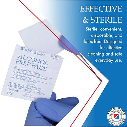 Henry Schein Large Alcohol Prep Pads (4 Boxes, 800 Total) – 70% Isopropyl Alcohol Wipes, Individually Wrapped – 2-Ply, Textured – Skin Prep Alcohol Swabs – Sterile Pads