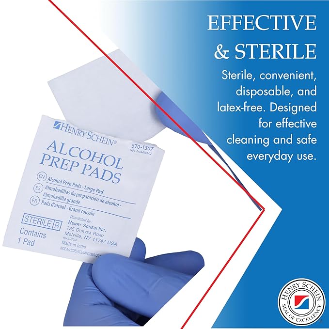 Henry Schein Large Alcohol Prep Pads (Case of 20 Boxes, 4,000 Total) – 70% Isopropyl Alcohol Wipes, Individually Wrapped – 2-Ply, Textured – Skin Prep Alcohol Swabs – Sterile Pads