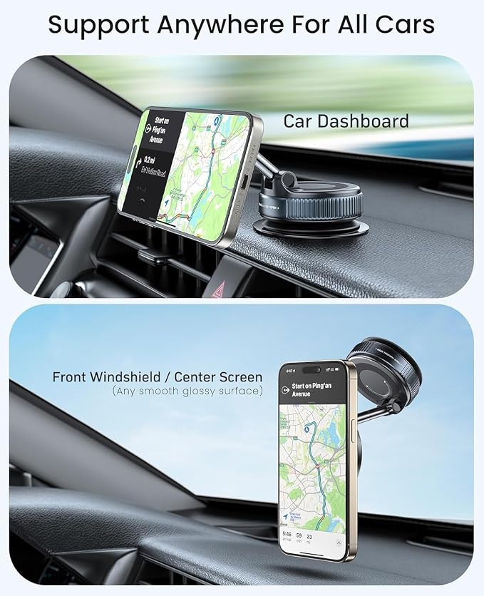 2026 Upgraded Vacuum Magnetic Car Phone Holder with 3 Rings 360° Ultra Suction Cup Phone Mount for MagSafe Cell Phone Holders for Your Car/Gym/Mirror Mount for iPhone & Android