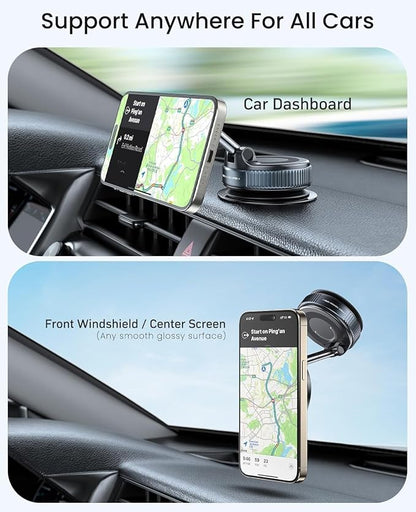 2026 Upgraded Vacuum Magnetic Car Phone Holder with 3 Rings 360° Ultra Suction Cup Phone Mount for MagSafe Cell Phone Holders for Your Car/Gym/Mirror Mount for iPhone & Android