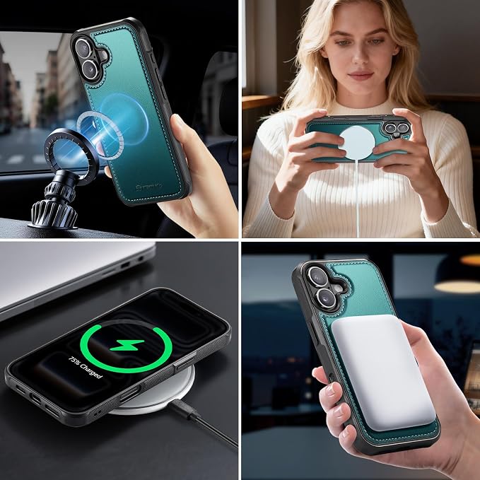 Strapurs for iPhone 17 Detachable Wallet Case Compatible with Magsafe for Women, RFID Blocking 9-Card Holder Zipper Wrist Strap Lanyard PU Leather Magnetic Phone Case for iPhone 17 6.3", Blue Green