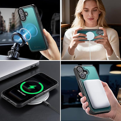 Strapurs for iPhone 17 Detachable Wallet Case Compatible with Magsafe for Women, RFID Blocking 9-Card Holder Zipper Wrist Strap Lanyard PU Leather Magnetic Phone Case for iPhone 17 6.3", Blue Green