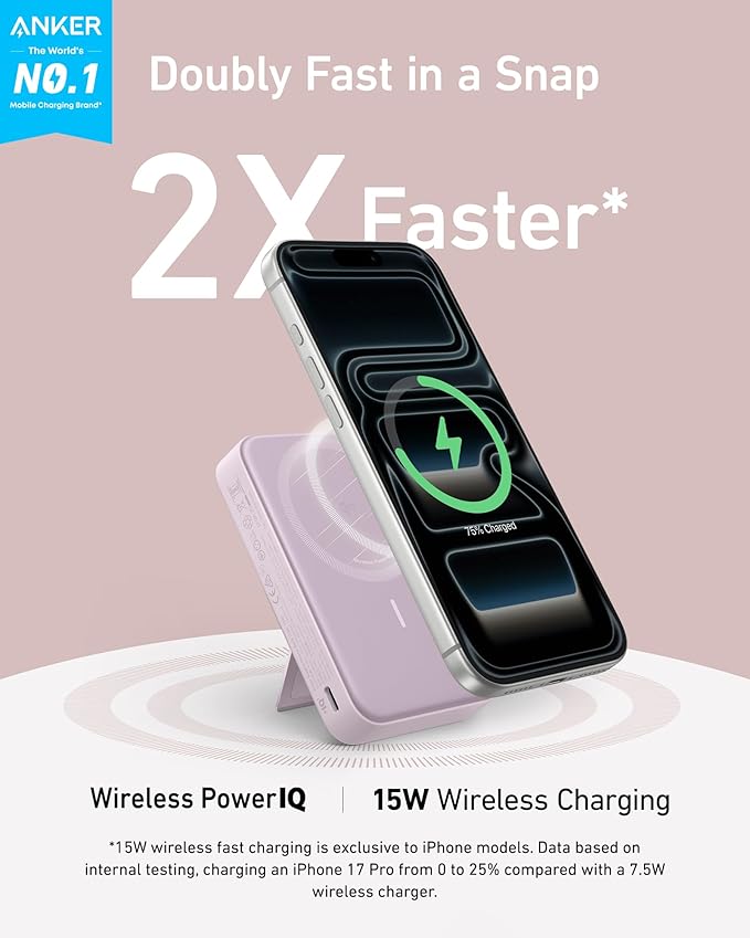 Anker MagGo Power Bank, Qi2 Certified 15W Ultra-Fast MagSafe-Compatible Portable Charger, 10,000mAh Battery Pack with Smart Display and Foldable Stand, For iPhone 15/14/13/12 Only(USB-C Cable Include)