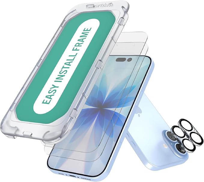 Smartish® iPhone 17 Screen Protector + Camera Lens Covers - Tuff Sheet - 2-Pack Tempered Glass 9H Easy Install Frame Case-Friendly - Dynamic Island for Apple iPhone 17 - Clear 2-Pack