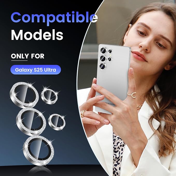 Tensea (3+2PCS Compatible with Samsung Galaxy S25 Ultra Camera Lens Protector, 9H Tempered Glass Camera Cover Screen Protector Metal Individual Ring [Installation Tray][Case Friendly]