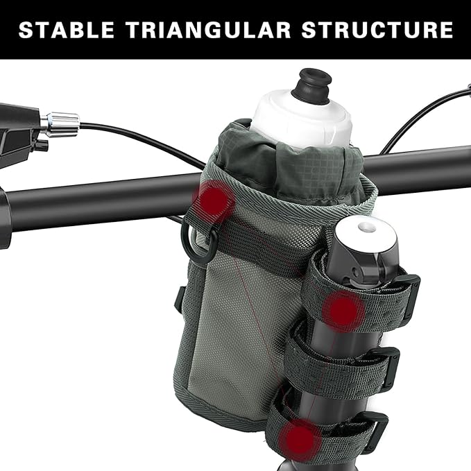 Bike Handlebar Water Bottle Holder, Fits Cups Diameter Less Than 3.6in/9cm, Fits Strollers, Scooters, Wheelchairs, No-Screw Installation,Insulated, with Adjustable Fasteners(2, 1Black+1Gray)