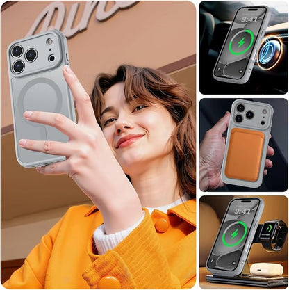 MOCCA Magnetic for iPhone 17 Pro Max Case, (Compatible with Magsafe) (16FT Military Grade Protection) Full Camera Protection Anti-Fingerprint Slim Translucent Matte Phone Cover 6.9",Titanium Gray