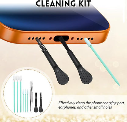 Mobile Phone Speaker Metal Dust Mesh, typeC Charging Port dust Plug, USB C Cleaning Brush Cleaning Tool Set for iPhone 17 Pro (Cosmic Orange)