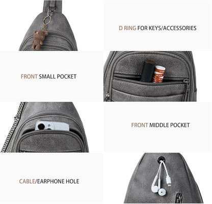 Leresas Sling Bag for Women Crossbody Bags Sling Purse Cross Body Backpack Vegan Leather Over Shoulder Bag Travel Handbag Gifts Dark Grey