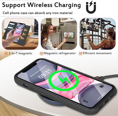 for Wallet Case Compatible with iPhone 11,Multi-Function Detachable 2 in 1 Magnetic iPhone 11 Case Wallet,Flip Strap Zipper Card Holder Phone Case with Shoulder Straps (Black)