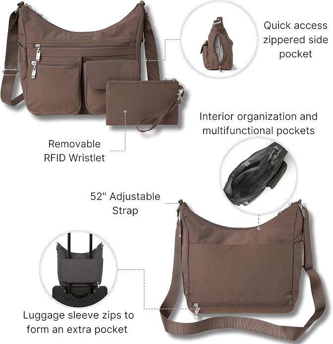 Baggallini womens Everywhere Bagg Crossbody Women 11x9 Lightweight Nylon Hobo Water-resistant Travel Bag W/Rfid
