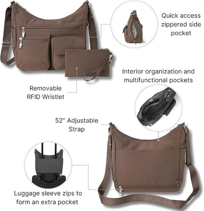 Baggallini womens Everywhere Bagg Crossbody Women 11x9 Lightweight Nylon Hobo Water-resistant Travel Bag W/Rfid