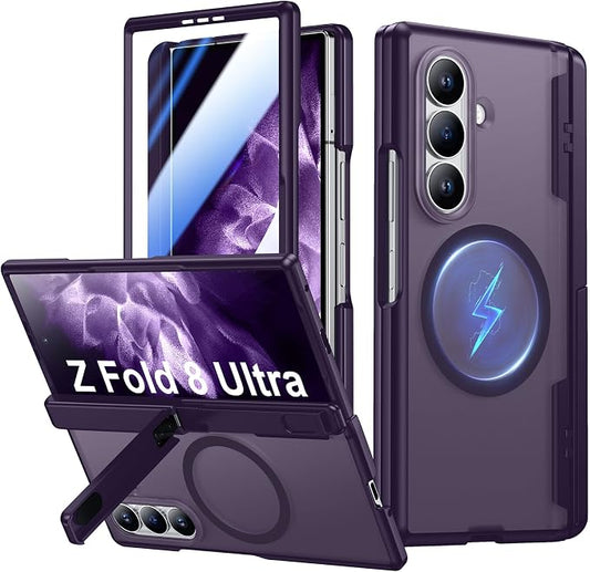 for Samsung Galaxy Z Fold 8 Ultra Case,[Compatible with MagSafe][Built-in HD Screen Protector & Kickstand][Hinge Protection] Translucent Matte Shockproof Phone Case for Z Fold 8 Ultra,Purple