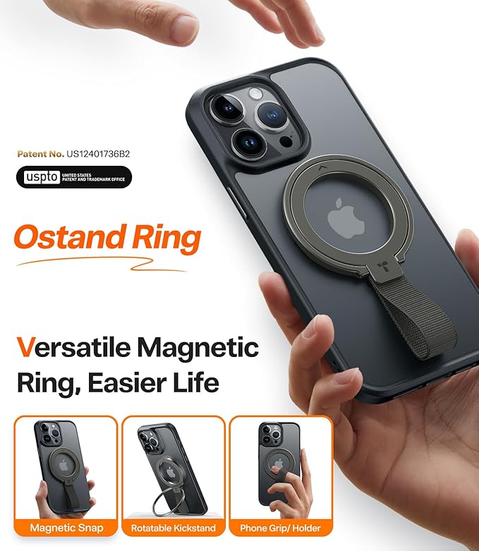TORRAS 2025 Upgrade (Gen 6.0) Magnetic Phone Grip Holder Kickstand with Braided Strap, Fit for MagSafe Ring Removable, for iPhone 17 16,15, 14, 13 12 Pro/Max Samsung Galaxy, Google, Bronze Black