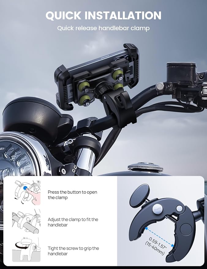 Lamicall Motorcycle Phone Mount Holder - [Dual Vibration Dampener] [Upgrade Handlebar Clip] Motorcycle Cell Phone Holder, Bike Phone Mount, Fit iPhone 16/15/14/13 Pro Max, 4.7-6.7" Phones, Green