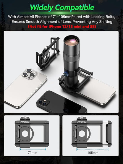 APEXEL High Power 30x HD Telephoto Lens for iPhone | Phone Camera Lens for Outdoor Photography | Compatible with iPhone, Samsung, Pixel | Includes Tripod with Universal Smartphone Clip & Tripod Mount