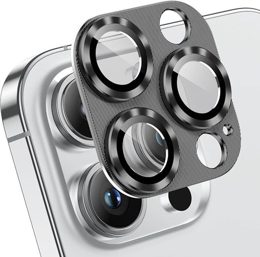 AFARER 2 Pack Camera Lens Protector for iPhone 15 Pro/15 Pro Max, Metal Camera Cover with 9H Tempered Glass Screen Protector Accessories,Drop Protection Len Cover-Grey