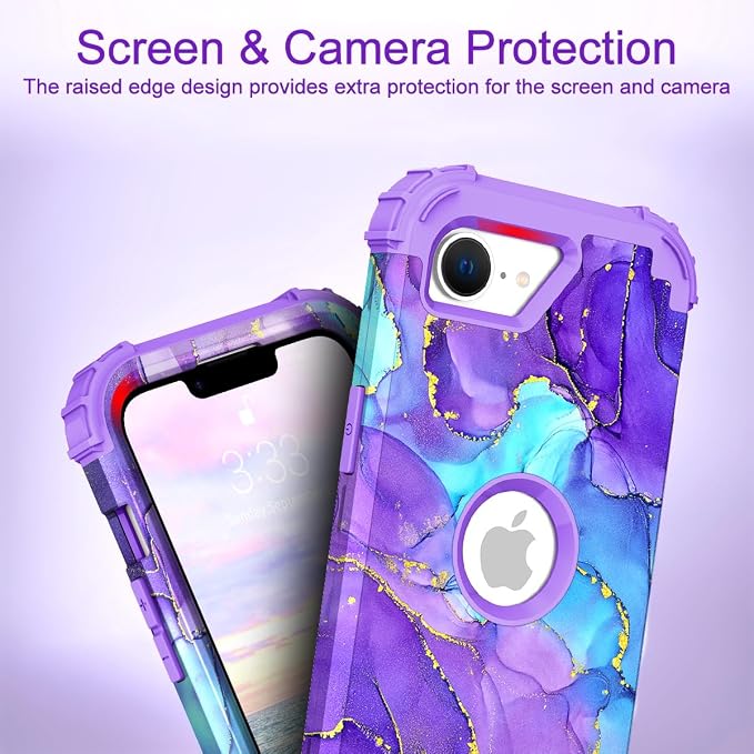 Hocase for iPhone 17e/iPhone 16e Case, Heavy Duty Shockproof Protection Hard Plastic+Silicone Rubber Hybrid Protective Phone Case for iPhone 17e/16e 6.1" - When Purple Meets Blue
