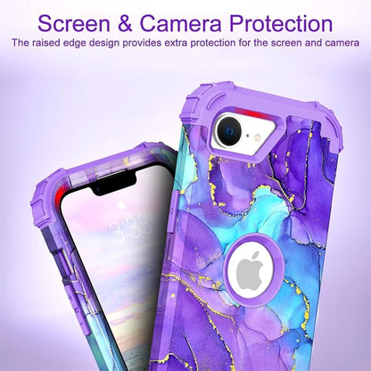 Hocase for iPhone 17e/iPhone 16e Case, Heavy Duty Shockproof Protection Hard Plastic+Silicone Rubber Hybrid Protective Phone Case for iPhone 17e/16e 6.1" - When Purple Meets Blue