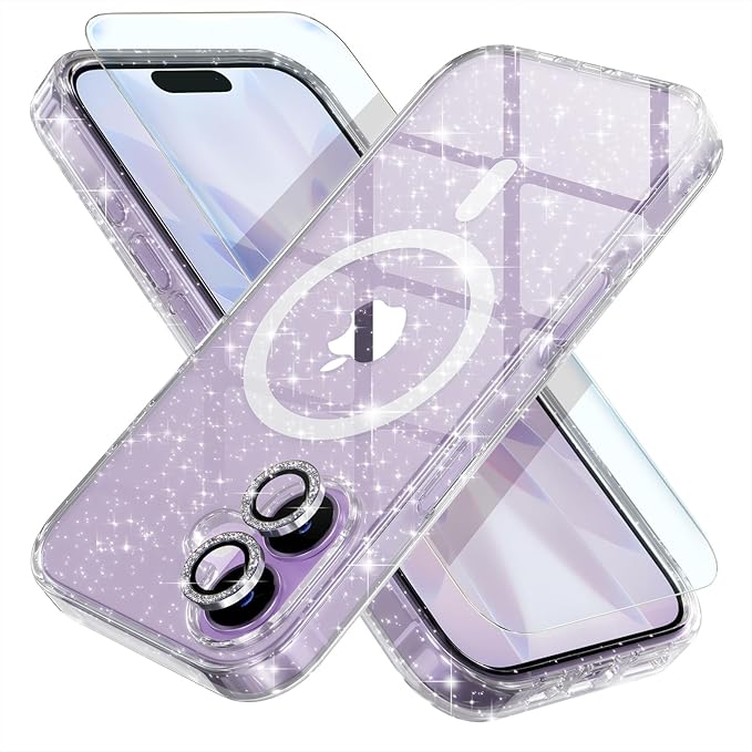 Choiche Magnetic for iPhone 17 Case Compatible with MagSafe, Women Cute Glitter Sparkly Phone Case with Diamond Camera Lens Protectors, Military-Grade Drop Protection 6.3" (Clear)