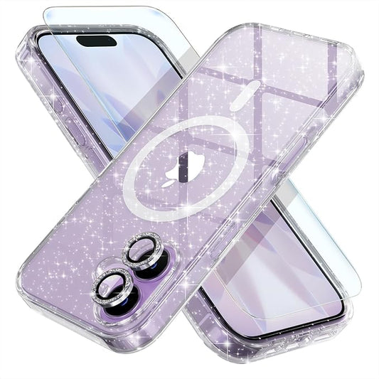 Choiche Magnetic for iPhone 17 Case Compatible with MagSafe, Women Cute Glitter Sparkly Phone Case with Diamond Camera Lens Protectors, Military-Grade Drop Protection 6.3" (Clear)