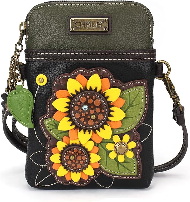 CHALA Plant Life Collection Cell Phone Crossbody Purse-Women PU Leather/Canvas Multicolor Handbag with Adjustable Strap