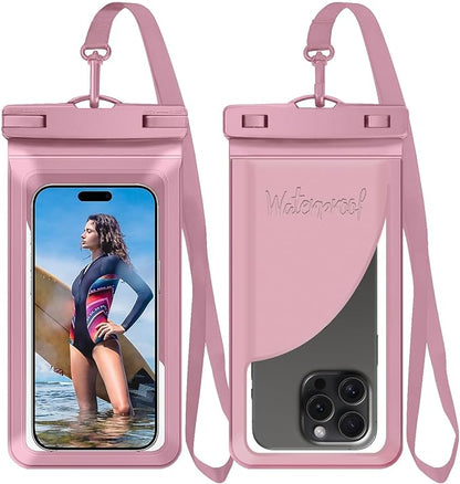 Waterproof Phone Pouch,with Inside Card Bag, Large Waterproof Case for iPhone 17 16 15 14 Pro Max,IPX8 Certified and Lightweigt Cellphone Dry Bag Beach Cruise Ship Essentials, 1 Pack-Pink-8.3″