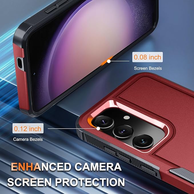 RMOCR Case for Samsung Galaxy S25, Full Body Heavy Duty Rugged Shockproof Protective Phone Cover with Lanyard Strap, Tempered Glass Screen Protector and Camera Lens Cover, Red